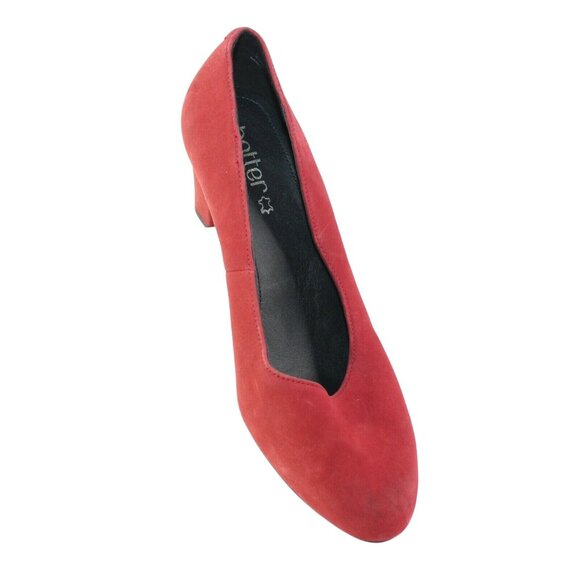Hotter Womens Sz 8.5M Joanna Red Suede Round Toe Slip On Block High Heels Pump - Picture 1 of 12